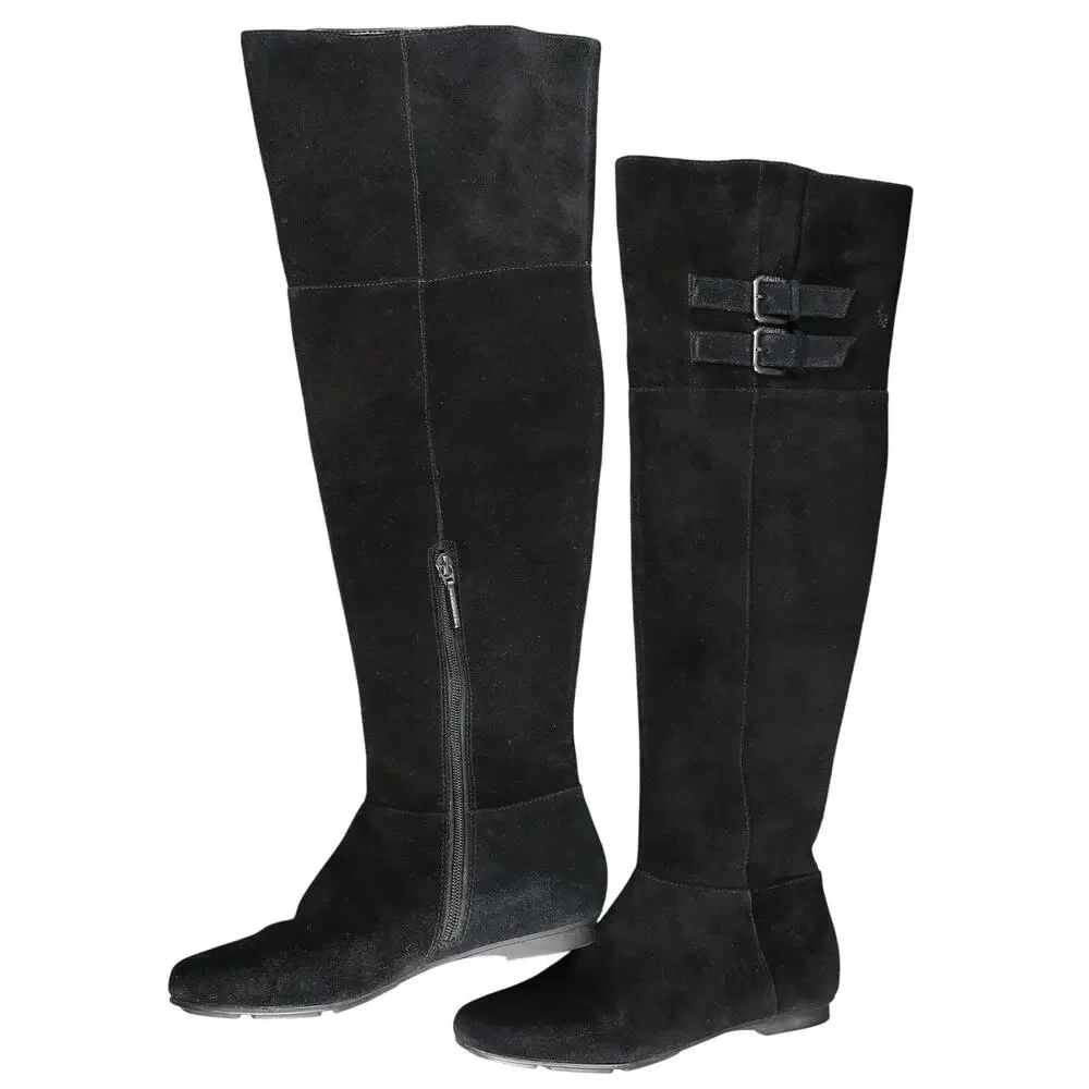 Calvin Klein Shoes Women 7 Boots Tall Leather Fashion Knee High Buckle Zip Black